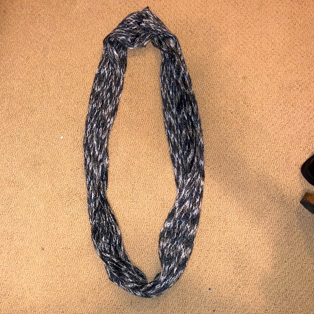 Knit Infinity Scarf Sparkly Green and White